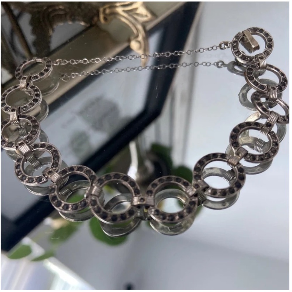 Elegant & Beautiful Antique Sterling Silver Marcasite Bracelet Circle Link